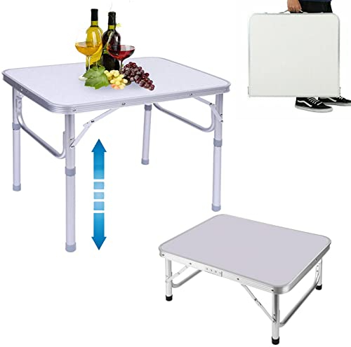 Robuster Klapptisch mit Tragegriff für Camping, Picknicktisch, 2 Gänge, verstellbare Höhe, leicht, Aluminium, tragbar, faltbar, Picknicktische für drinnen und draußen, verstellbare Höhe 10,5 cm/56 cm