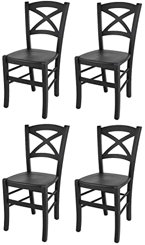 t m c s Tommychairs - 4er Set Stühle Cross für Küche und Esszimmer, robuste Struktur aus lackiertem Buchenholz in Anilinfabre Schwarz und Sitzfläche aus Holz