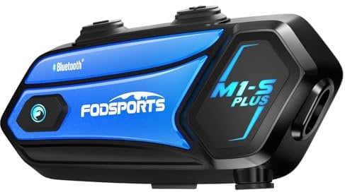 Fodsports M1-S Plus Bluetooth Headset Intercom, Motorcycle Communication System with Music Sharing, Microphone Mute, FM Radio, Noise Cancellation, Universal Motorcycle Helmet Speaker