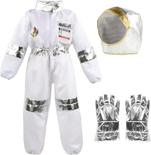 discoball Kinder Raumfahrer Kostüm Kinder Astronauten Kostüm Raumanzug Raumfahrer Jumpsuit Kinder Fancy Dress Outfit Halloween Kostüme für Kinder Weiß Uniform