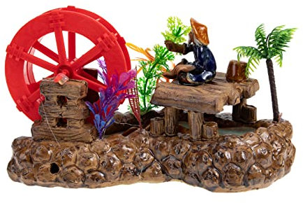 Yardwe Rockery Bonsai Ornement Céramique Miniature Moulin à Vent Pêcheur Modèle de pêche