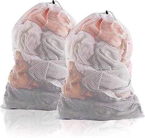 2 Pack Extra Large Mesh Laundry Bag with Drawstring, 23.6×35.4inch Washing Bag Net for Washing Machine, Washing Bags for Travel, Delicates, College Dorm (White)