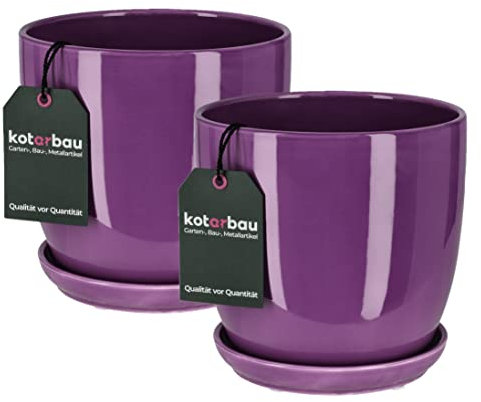 KOTARBAU® 2er Set Keramiktopf mit Untertasse Rund Violett ⌀ 16 cm Blumentopf Pflanztopf