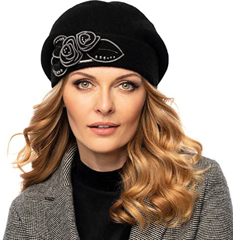 VIVISENCE Winter Mütze Für Damen Handgefertigte Herbst Elegante Beanie Wintermütze Aus Schurwolle Antistatische Eigenschaften Perfekt Für Kalte Wintertage Modell 7072, Schwarz,Einheitsgröße