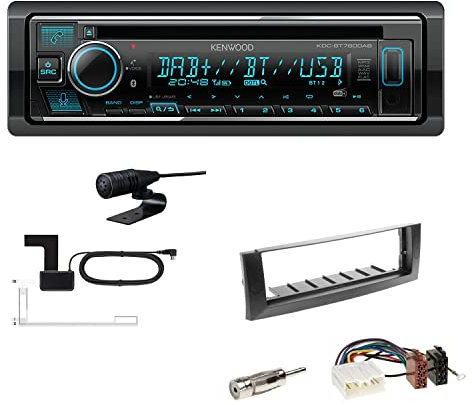 Kenwood KDC-BT760DAB 1-DIN Autoradio CD-Tuner mit Bluetooth Digitalradio DAB+ inkl. Einbauset passend für Mitsubishi Colt und Colt CZC Cabriolet 2004-2009 dunkelgrau