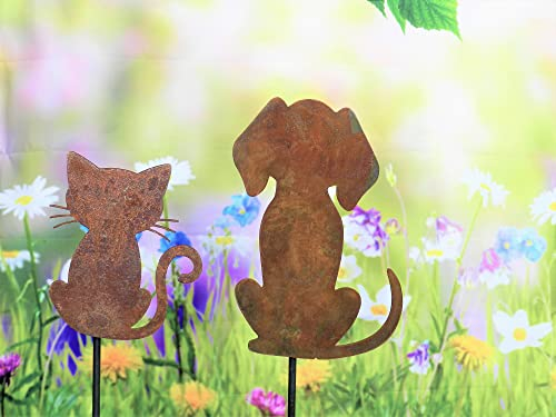D&L Lasertec Edelrost Gartenstecker Hund & Katze Rost, Set, mit Stab