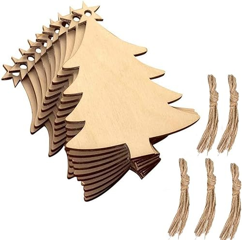Lukinuo 50pcs hölzerne Weihnachtsornamente natürliches Holz Scheiben unvollendet vorgebohrte hölzerne Handwerke zu malen Weihnachtsbaum hängende Ornamente Holz Ausschnitte Weihnachten Centerpieces