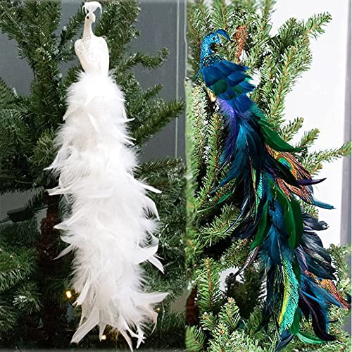 Tauzveok Weihnachtsbaum Deko, Pfau Vögel Weihnachtsbaum Deko, 17 Inches Künstlicher Langschwänziger Gefiederter Pfau Mit Clips, Für Baumschmuck Weihnachten,Peacock Color,Suit B