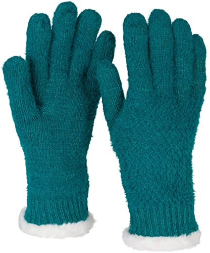 styleBREAKER Damen warme Winter Handschuhe mit Reiskorn Muster und Fleece, Thermo Strickhandschuhe, Fingerhandschuhe 09010040, Farbe:Petrol