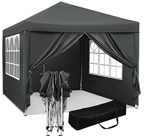 WOLTU Pop-Up wasserdichter Faltpavillon Sonnenschutz Event Pavillon mit Seitenwänden Gartenpavillon auf Terrasse Camping Festival Pagodenzelt aus Oxford Metallrahmen 3 x 3 m Anthrazit