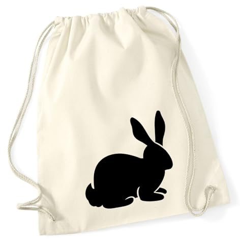 Huuraa Turnbeutel Hase Kaninchen Silhouette Geschenk | Sportbeutel 12 Liter Natural Baumwolle Beige Rucksack Geschenkidee Unisex Beutel mit Kordelzug Baumwollbeutel