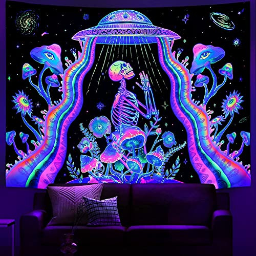 shouzhigo Schwarzlicht-Wandteppich, UV-reaktiv, Wandbehang, Dekoration, ästhetischer Wandteppich für Wohnzimmer, Schlafzimmer (F, 150 x 130 cm)