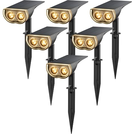 Linkind Solar Strahler Garten, 3000K Warmweiß Led Solarstrahler Auto Ein/Aus, 350Lm Außen Solarwandleuchte IP67, kleine LED Solarstrahler 2 Montage für Baum, Blumentopf, Baum, StarRayS, 6 Stück