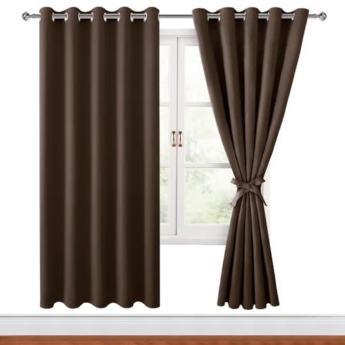 Hiasan Verdunklungsvorhänge Gardinen mit Ösen,Braun Blickdicht Vorhänge,2 Stück,167 x 183 cm (Breite x Höhe),weiche Schiebevorhänge für Schlafzimmer,Wohnzimmer usw.