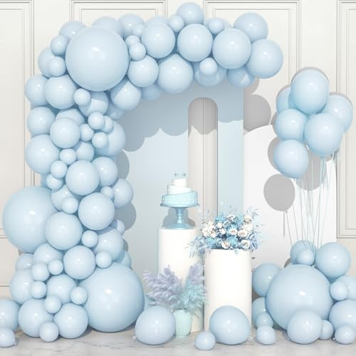 106 pcs Ballons Bleus Pastel Ballon en Latex 5 10 12 18 pouces Kit Guirlande Ballon Bleu Clair Pale avec Ruban pour Filles Garçons Fête d'Anniversaire Baptême Mariage Baby Shower Sexe Révéler Neutre