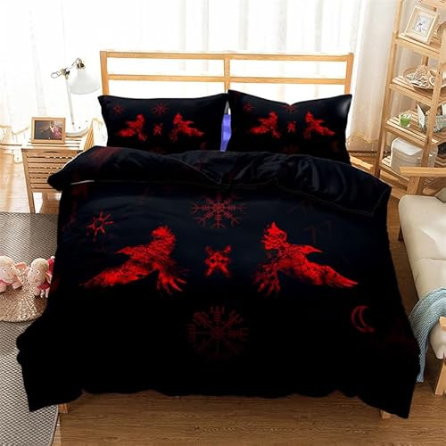 Bettwäsche 155x220cm Odin Krähe Bettwäsche Set Wikinger Odin Krähe Kompass Schlafzimmer Dekor Bettbezug Set 3 Teilig Mikrofase Luxus Modern Mit Reißverschluss + 2 Kissenbezug 80x80cm