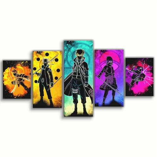 5 Stück Soul of Naruto Anime-Charaktere Leinwand Poster Wand Kunstdruck für Wohnzimmer, Schlafzimmer, Dekoration, Geschenke für Teenager Ungerahmt 60x32 zoll