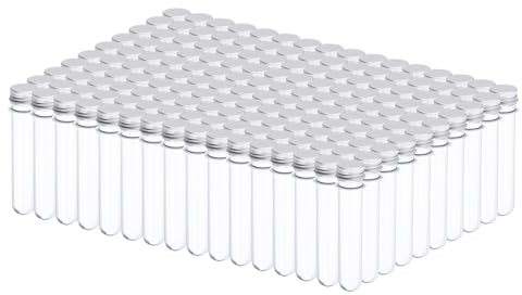 PATIKIL 150Stk 45ml Plastik Reagenzglas mit Schraubkappen 140x25mm Rohre Aluminum Deckel für Wissenschaftliche Experimente Party Dekoration Süßigkeiten Perlen Lagerung Badesalz