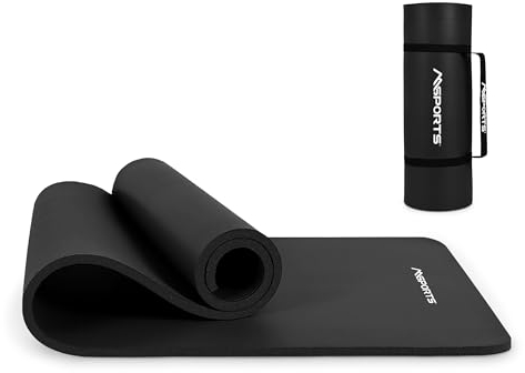 MSPORTS Gymnastikmatte Premium inkl. Tragegurt + Übungsposter + Workout App I Hautfreundliche Fitnessmatte 190 x 60 x 1,0 cm - Schwarz - Matt - Phthalatfreie Yogamatte