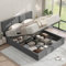 Becag Polsterbett 140x200, Doppelbett mit Stauraum Unter dem Bett, Bett mit Lattenrost, Hydraulisches Funktionsbett Stauraumbett Rückenlehne Bett Jugendbett, Streifen-Stil, Ohne Matratze, Samt Grau