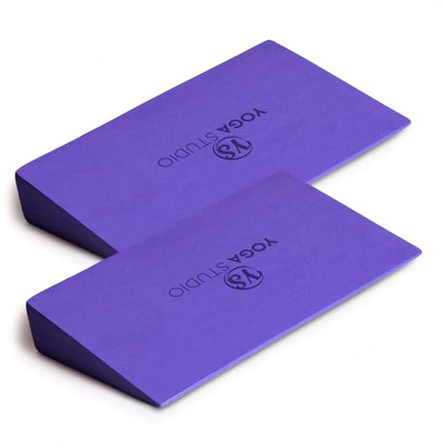 Yoga Studio Lot de 2 paires de cales de yoga EVA | Planche inclinée | Étireur de mollet | Mousse EVA légère | Mini demi-cales | Cales de yoga antidérapantes pour poignets et mains (violet)