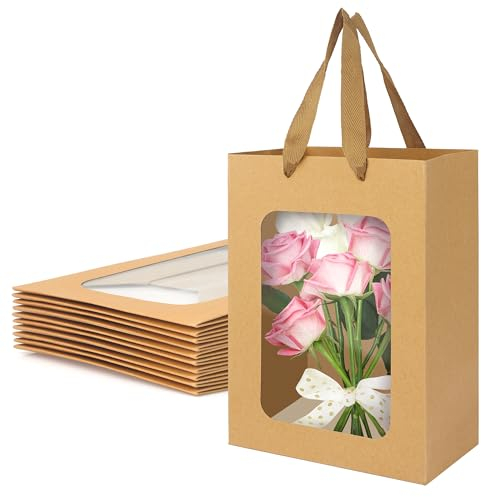 10 sacchetti regalo in carta marrone con finestra trasparente
