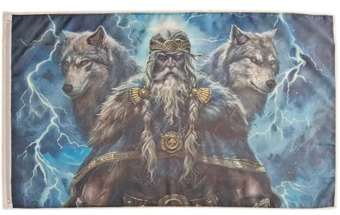 Drapeau décoratif de la maison pour la terrasse, impression de runes vikings nordiques de deux loups, drapeau de bienvenue pour patio, décoration suspendue de pelouse, 3 x 5 pieds, 90 x 150 cm