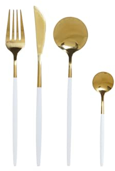 DKD Home Decor Posate Bianco Oro Acciaio Inox 4,5 x 2,5 x 20,5 cm 24 Pezzi