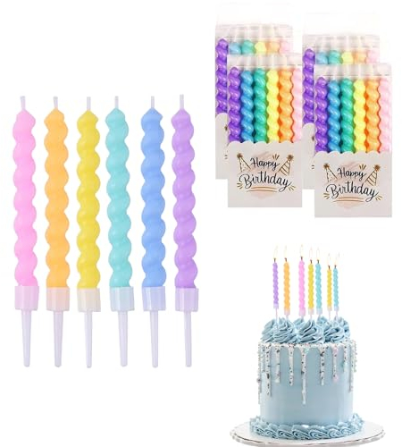 Bolosa Geburtstagskerzen, 24 Stück Bunte Geburtstagskerzen für Torte, Kerzen Geburtstag, Helical Kerzen Geburtstag, Geburtstagskerzen Kinder, Kuchenkerzen, Geburtstagskerzen für Torte, tortenkerzen