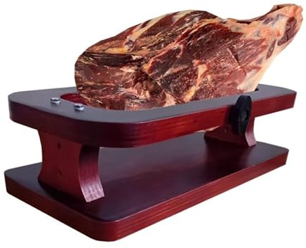 Jamonero Presa de Madera –Valido para multitud de Tipos de Jamones - Con o sin pata Asado Deshuesados Cocido Tacos - Fácil manejo máxima Sujecion + Regalo Cuchillo de Gran Precisión y Chaira