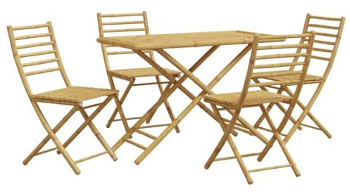 Gecheer 5-TLG. Gartenmöbel Set 4 Stühle mit Tisch, Garten Essgruppe Bambus, Garten Sitzgruppe, Gartengarnitur Set, Balkonmöbel Set, Balkon Lounge, Gartentisch Set, Garnitur Bambus