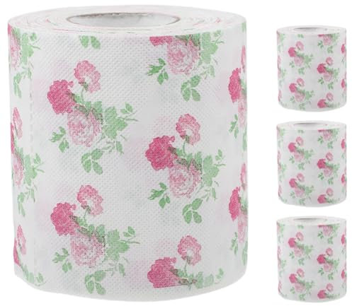Baluue Floral Toilet Paper 4 Rolls Rose Printed Toilet Paper Flower Pattern Toilet Tissue Decorative Hand Towel Napkin Paper Holiday Handkerchief Paper Roll for Home Office Travel