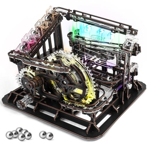 Own1one Marble Run 3D Wooden Puzzles for Adults, Mechanical Model Kits with LED - Hand Cranked Marble Run, Arts and Crafts Wooden Model Kits - Gift for Teens and Adults