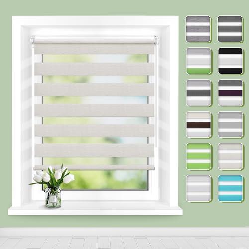 Buseu Doppelrollo Klemmfix ohne Bohren 65 x 120cm(Stoffbreite 60cm) | Leinen Klemmrollo Duo Rollos für Fenster innen, Sichtschutz Sonnenschutz Feuchtbeständig, Einfache Montage für Wohnzimmer