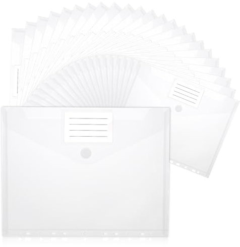 JIANTA 24er Dokumententasche A4 Sichttasche Dokumenten Mappen Brieftaschen Tasche Sammelmappen durchsichtig für Dokumente Organisieren mit Lochrand Klettverschluss und Etikettentasche Weiß