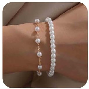 Aneneiceera Vintage geschichtetes Perlenarmband Gold Perlenkette Armband Strang Perlen Armband Doppelschicht Perlenarmband Handkette Schmuck für Frauen (Gold)