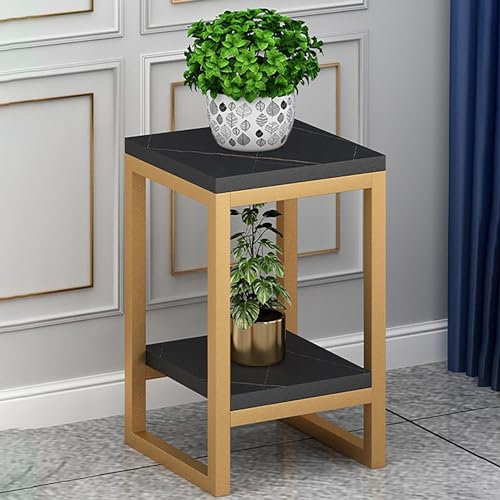 Metal Plant Stand for Indoor and Outdoor Use Flower Pot Corner Shelf Rack for Garden Balcony Bedroom Living Room Gold Black Marble Partition Design 50X30CM