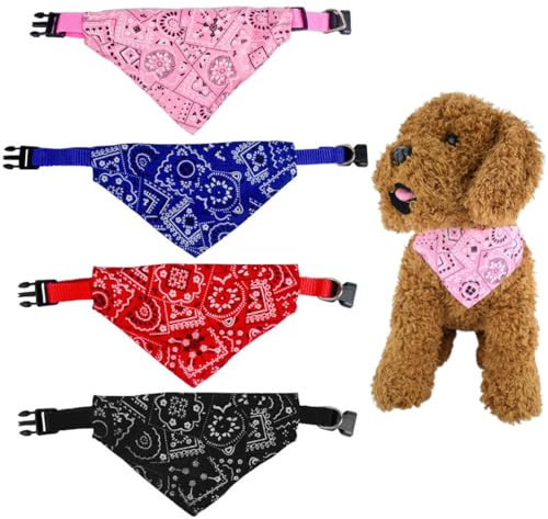 MIRKUZI Kopftücher für Hunde 4er-Pack Hundehalstuch, dreieckig, verstellbares Haustierhalstuch, 29–45 cm, verstellbare Halsabdeckung für Hunde, geeignet für kleine und mittelgroße Haustiere