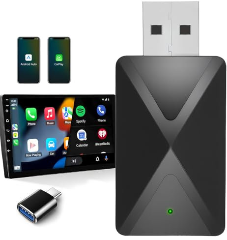 Adaptateur CarPlay sans Fil pour iPhone et Android Auto Adapter, 2-en-1 Bluetooth Car Play Dongle Convert Wired to Wireless pour Voitures 2017+ Built-in Wired Carplay/Android Auto, pour iPhone iOS 10+