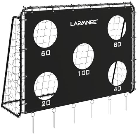 LARMNEE 213 cm Fussballtor, Fußballtor mit Torwand, Fußballtor für Kinder und Erwachsene, Outdoor wetterfestes Fußballtor zum Spielen und Trainieren, PE-Netz, Schwarz EBB213FG02