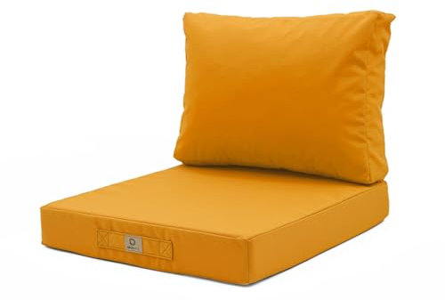 Set mit 2 Kissen, abnehmbarer Bezug, gelb, Gartenstuhlauflagen, Auflagen für Gartenmöbel, Premium-Komfort, UV-Schutz, Sitzfläche: 60 x 60 cm, Rückenlehne: 35 x 60 cm – Deko Arts