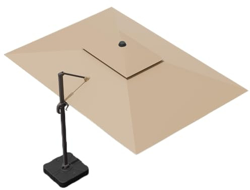 Jentafix Sombrilla de patio, gran voladizo rectangular de doble parte superior, resistente con rotación de 360°, sombra al aire libre para jardín, terraza, piscina