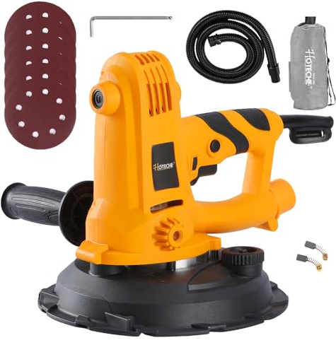 Hoteche Ponceuse murale 800 W 180 mm, ponceuse cloisons sèches avec aspiration 220-240 V, 50/60 Hz, moteur puissant, 1200-2300 tr/min, accessoires, y compris brosses en carbone, clé Allen S5,