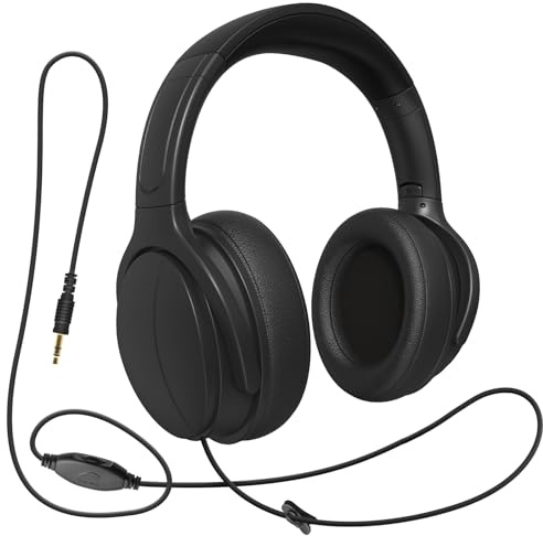 100SEASHELL Cuffie TV con cavo lungo per anziani con controllo del volume, cablate sopra l'orecchio, cavo extra lungo (3 m)