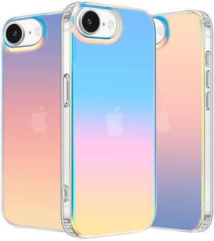 nicekool Hülle für iPhone 16E Dünn Stoßfest HandyHülle Irisierend Farbverlauf Case Kratzfeste Rückseite Durchscheinende Matt Schutzhülle, Holographique Farbverlauf