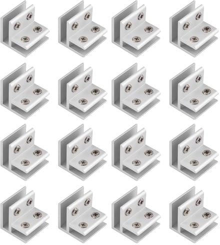 INCREWAY 16 Stück verstellbare 90-Grad-Glas-Clips, Aluminiumlegierung, Glasregalhalterung, Glashalter-Anschluss für 5–8 mm dickes Glas