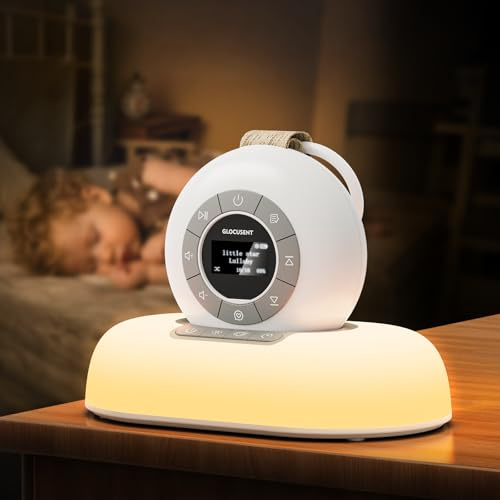 Glocusent Nachttischlampe Baby & White Noise Machine mit 62 Sounds & 9 Farben, Bluetooth, 2000mAh Akku & Timer, Ideal für Neugeborene & Baby Erstausstattung