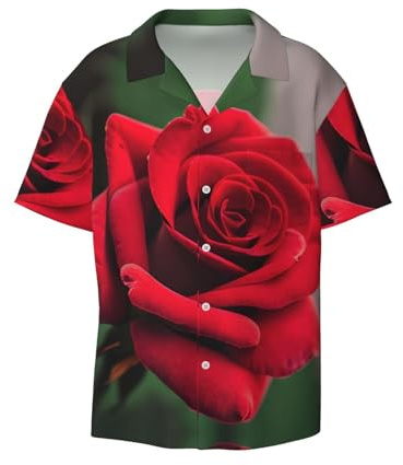 LLOTPQ Chemise décontractée à manches courtes pour homme - Imprimé fleur rose rouge 1 - Respirant et confortable - Polyvalent pour les vacances et les voyages en plein air