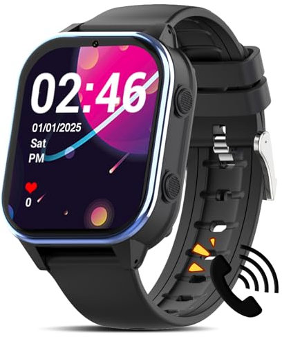 PTHTECHUS Orologio GPS, 4G Smartwatch con Videochiamata, 900 MAh, Orologio Bambino WIFI/Bluetooth, Con Immagini e Messaggi Vocali, SOS Contapassi Musica, Adatto a Bambini Sopra i 5 Anni, Nero lucido