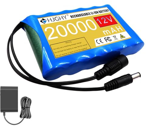 HJGHY 12 V 20000 mAh 30000 mAh Wiederaufladbarer Lithium-Li-Ionen-Akku 12 Volt Lithium-Batterie mit Ladegerät für Kamera LED-Lichtleiste Xenon,12v,20000mAh